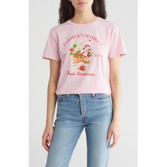 Strawberry Shortcake Tops - Strawberry Shortcake Pink Graphic T-shirt Farmers Market Print Womens Small